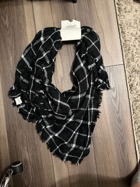 Cozy Black Windowpane Fringe Scarf by